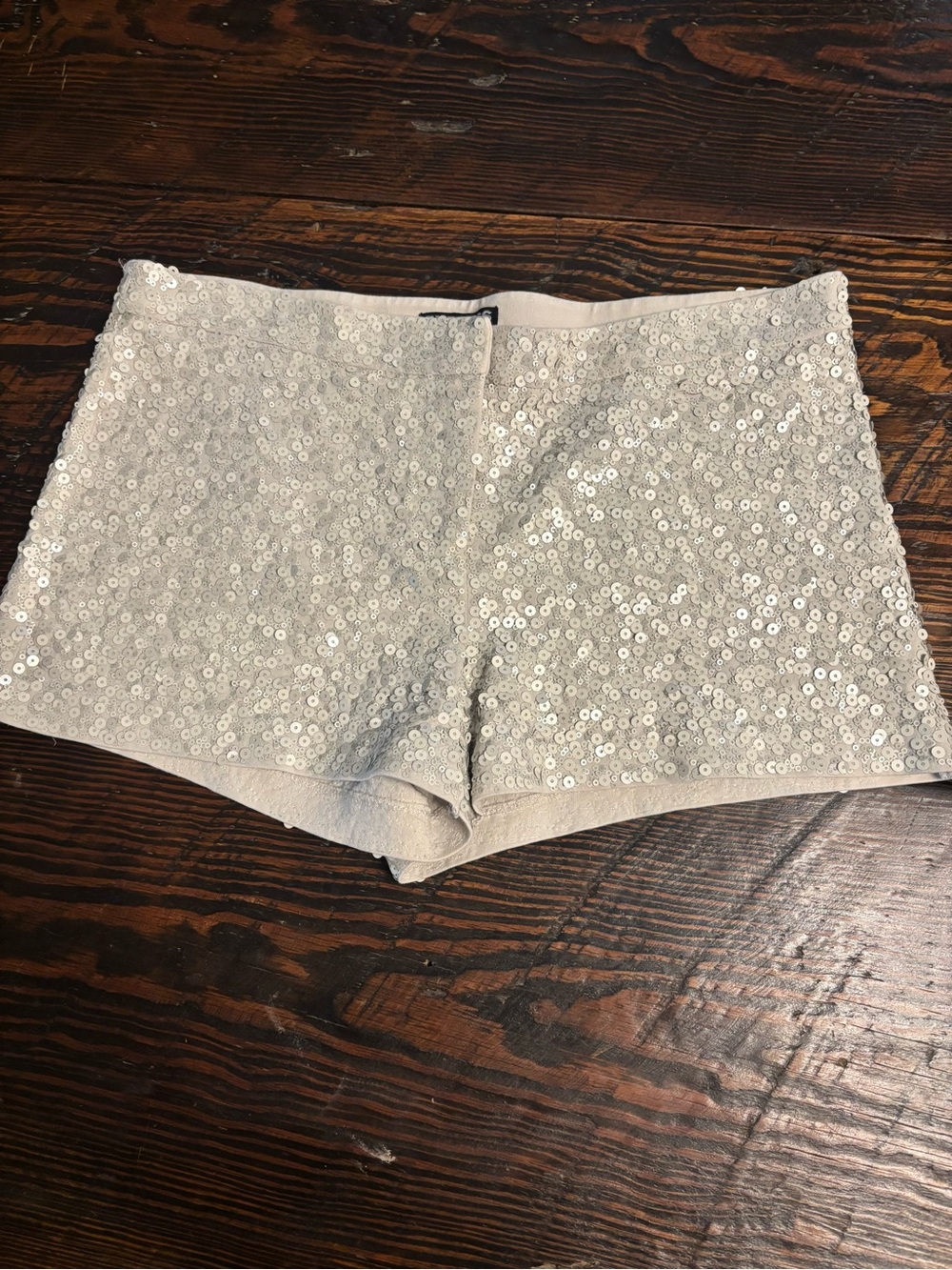 Express Sequin High Waist Women's Shorts in Light Silver